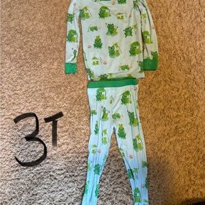 Little Sleepies Frog Print Pajama Set - Green and White